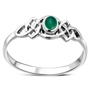 Green Agate Celtic Knot Silver Ring, r587
